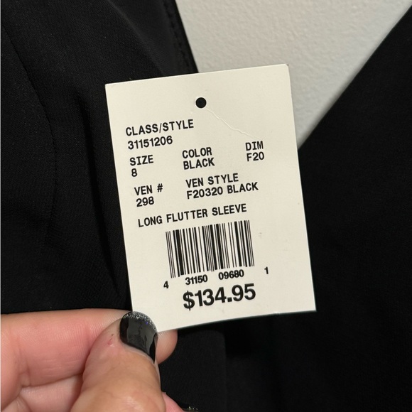 David’s Bridal flutter sleeve dress with cascade Black 8 by DB Studio - Picture 4 of 4